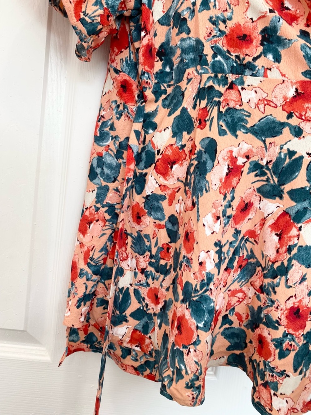 Plus Size Wrap Belted Tops Floral V-neck Ruffle Short Sleeve Peplum Blouse, 3X - Picture 14 of 15
